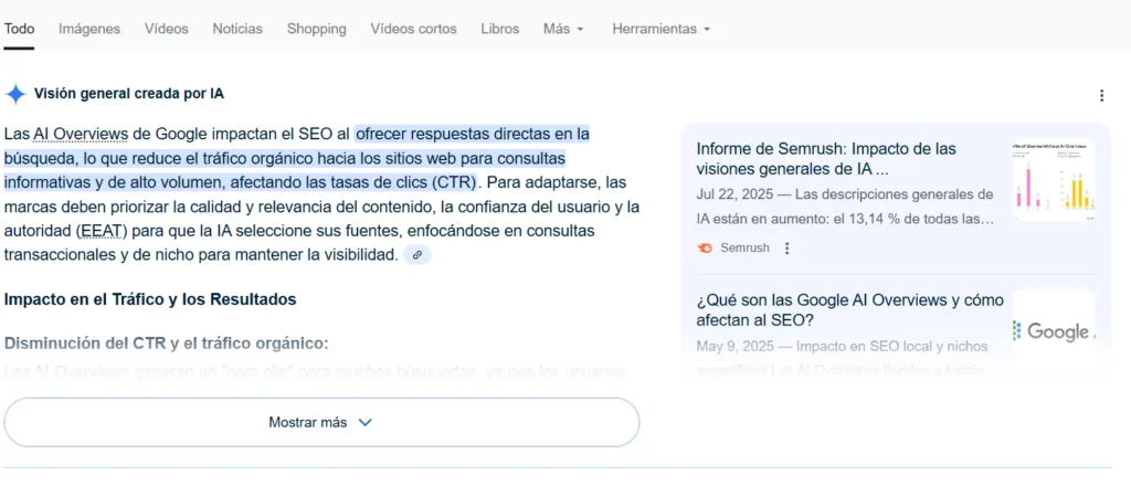 Cómo Optimizar Contenido para AI Overviews: Guía Estratégica para SEO ai overview, google AI overview, como aparecer en AI overview, ai overview google Ejemplo de AI overview (AIO)