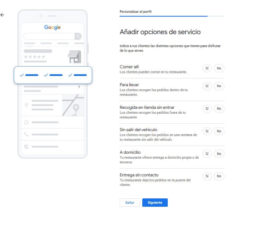 Pantalla de personalización del Perfil de Negocio de Google