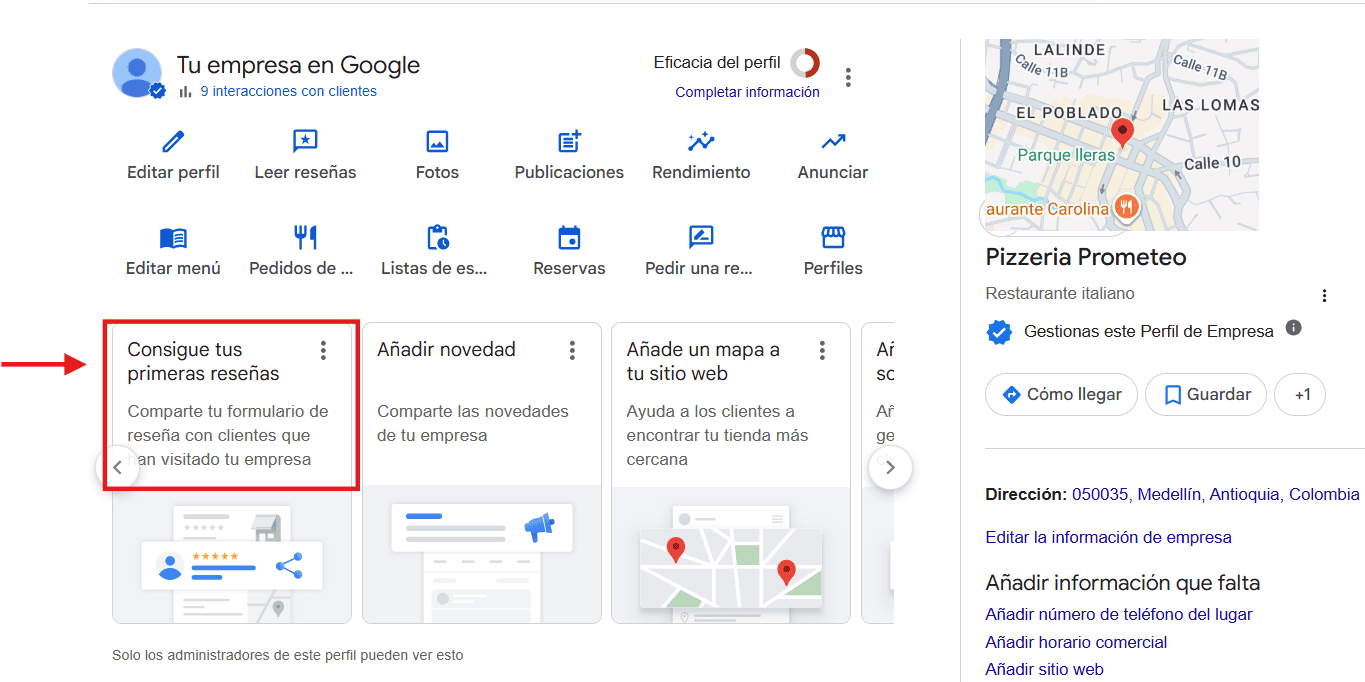 Panel del Perfil de Empresa donde se leen y responden las reseñas