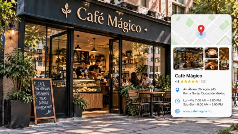 Cafetería con su negocio en Google Maps gratis: ubicación, horario y contacto visibles