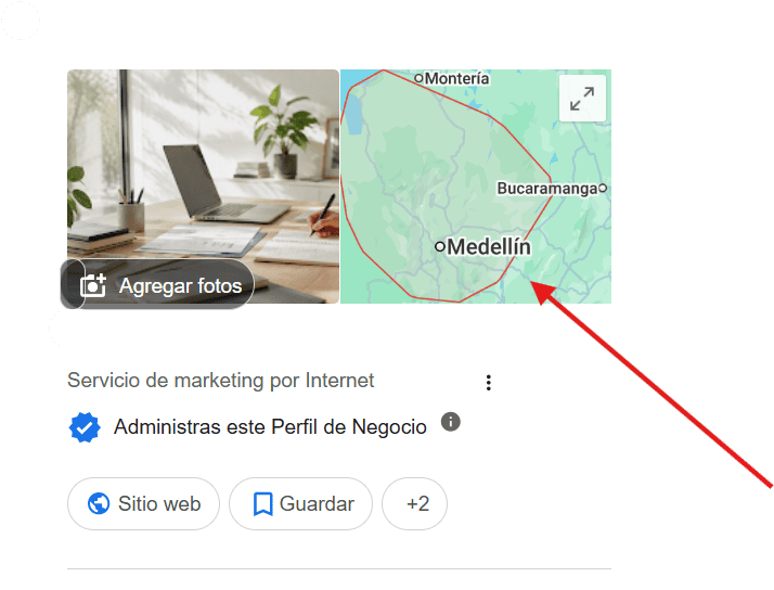Muestra la zonas de cobertura para el perfil de negocio