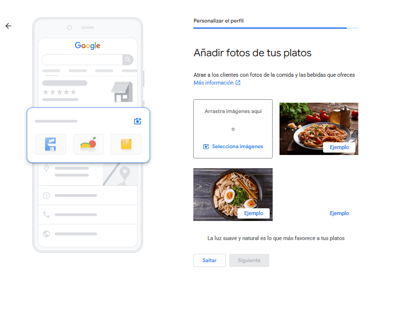 Menú del negocio publicado en el Perfil de Negocio de Google